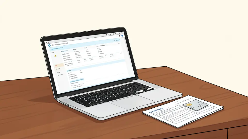 A professional business office setting with a laptop displaying a flight itinerary and a corporate credit card on a mahogany desk, focusing on B2B verification documents.